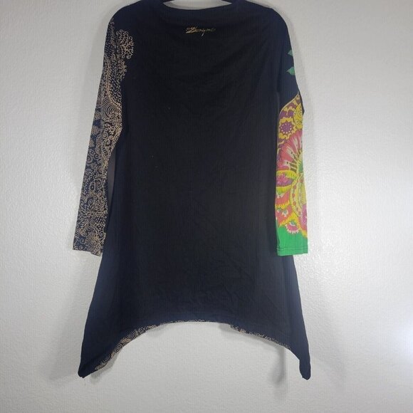 Desigual Long Sleeve Graphic Dress Large 90s Embroidered Floral Indie Sleeze - Picture 7 of 12